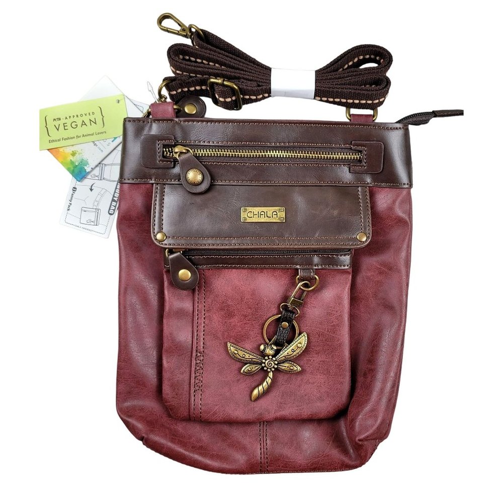 Chala NWT Women's Burgundy Handbag Gemini 3-in-1 with Dragonfly  ... JH16801250